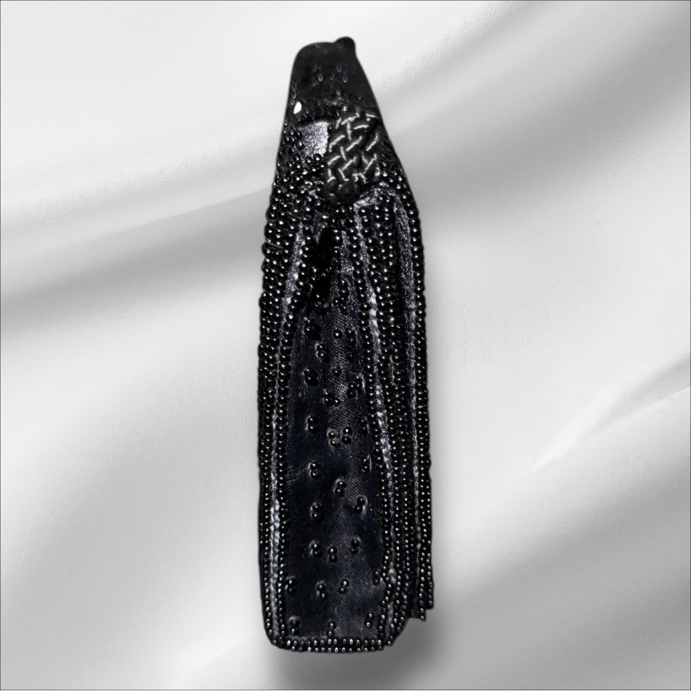 Vintage Valerie Stevens EUC Black Bead Satin Evening Bag Clutch - Picture 3 of 7